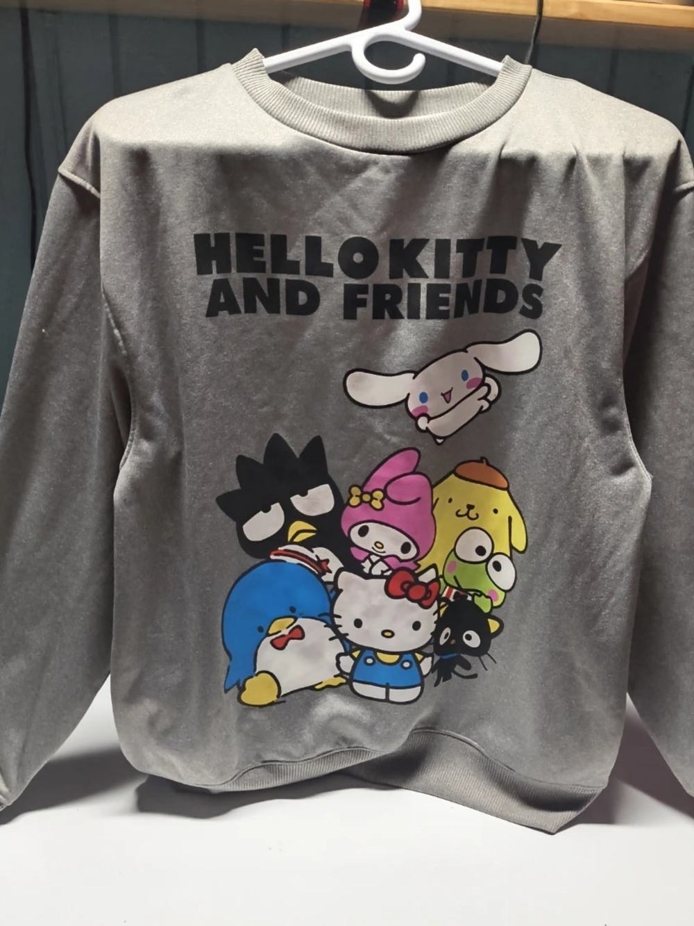 Hello Kitty Grey Crewneck Sweatshirt with Colorful Characters